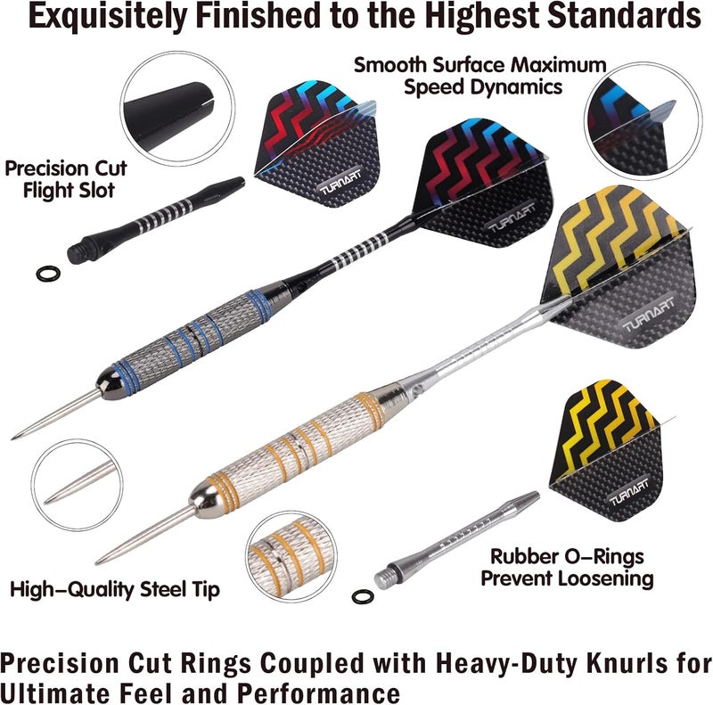 Turnart Darts Metal Tip Set - Steel Tip Darts Darts Set Professional Metal Darts Dart Board Set 12 Pcs 24 Gram 20 O-Rings Aluminum Darts Shafts 24 Extra Flights Darts Tool - Image 2